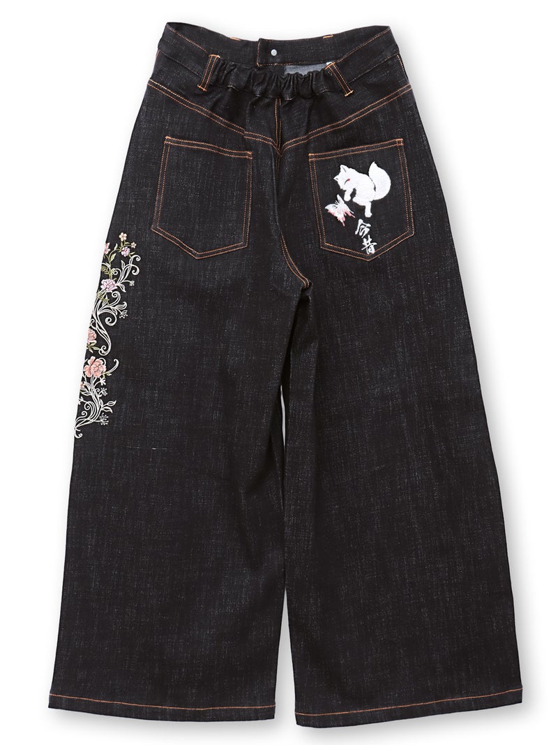 ≪30%OFF≫【今昔 -KON-JAKU-】“清明風月”総刺繍ワイドデニムパンツ≪返品・取寄対応不可≫