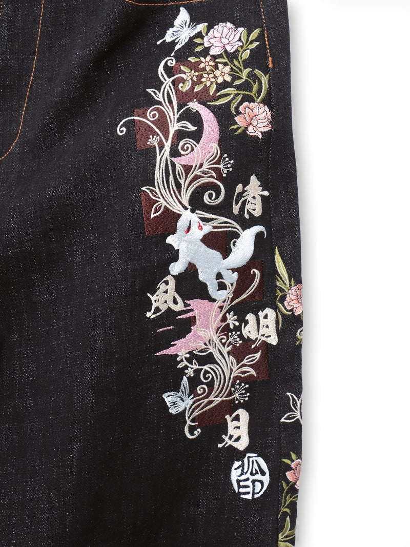 ≪30%OFF≫【今昔 -KON-JAKU-】“清明風月”総刺繍ワイドデニムパンツ≪返品・取寄対応不可≫