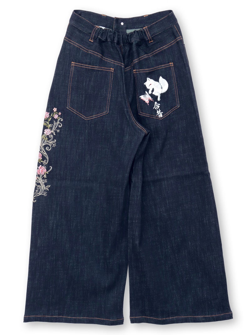 ≪30%OFF≫【今昔 -KON-JAKU-】“清明風月”総刺繍ワイドデニムパンツ≪返品・取寄対応不可≫