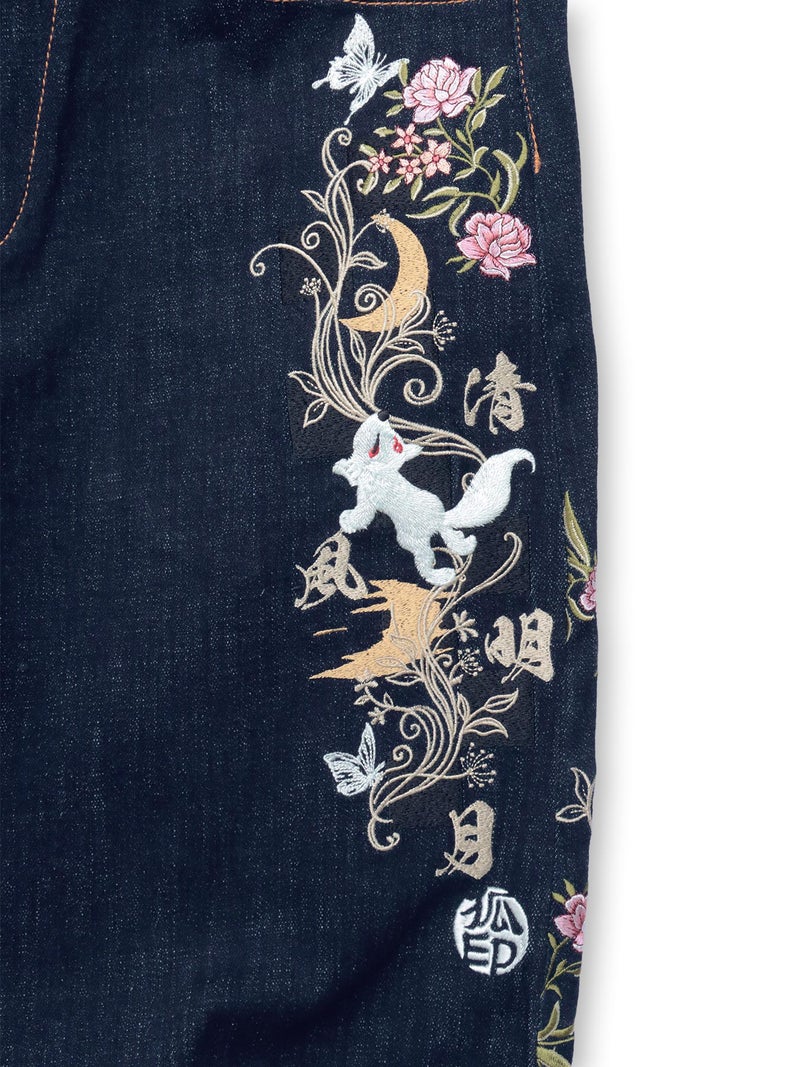 ≪30%OFF≫【今昔 -KON-JAKU-】“清明風月”総刺繍ワイドデニムパンツ≪返品・取寄対応不可≫