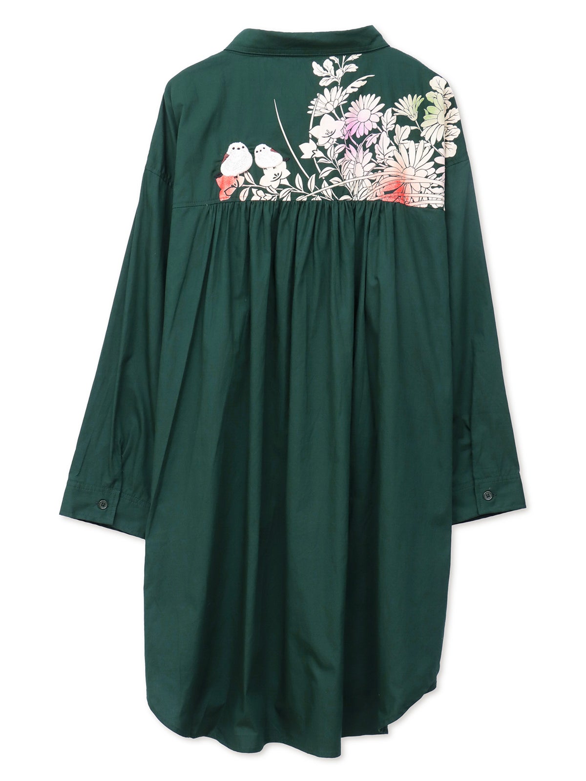 【雅結×錦】“シマエナガと秋の草花”刺繍入りロングシャツ〔別注〕