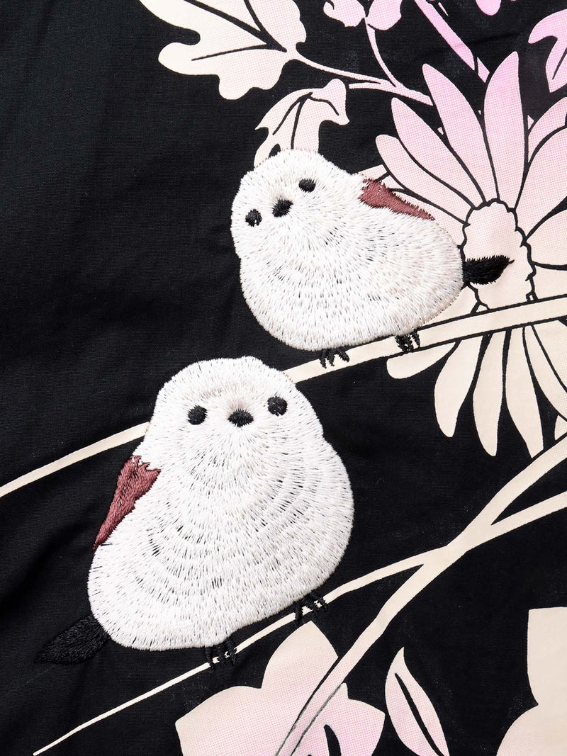 【雅結×錦】“シマエナガと秋の草花”刺繍入りロングシャツ〔別注〕