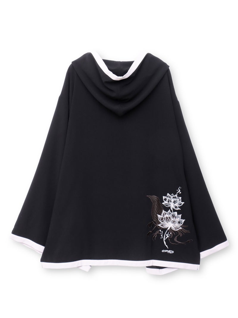 【雅結 -EN-】“八咫烏と蓮”刺繍入りキモノスリーブZIPパーカー