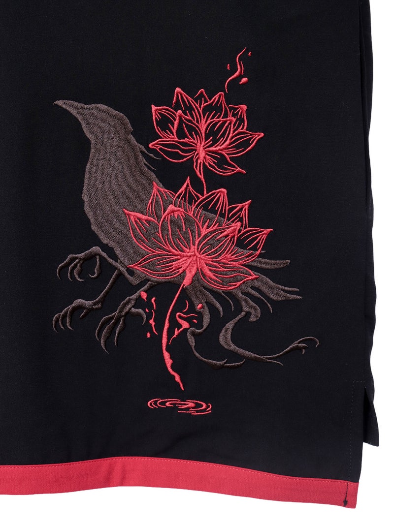【雅結 -EN-】“八咫烏と蓮”刺繍入りキモノスリーブZIPパーカー