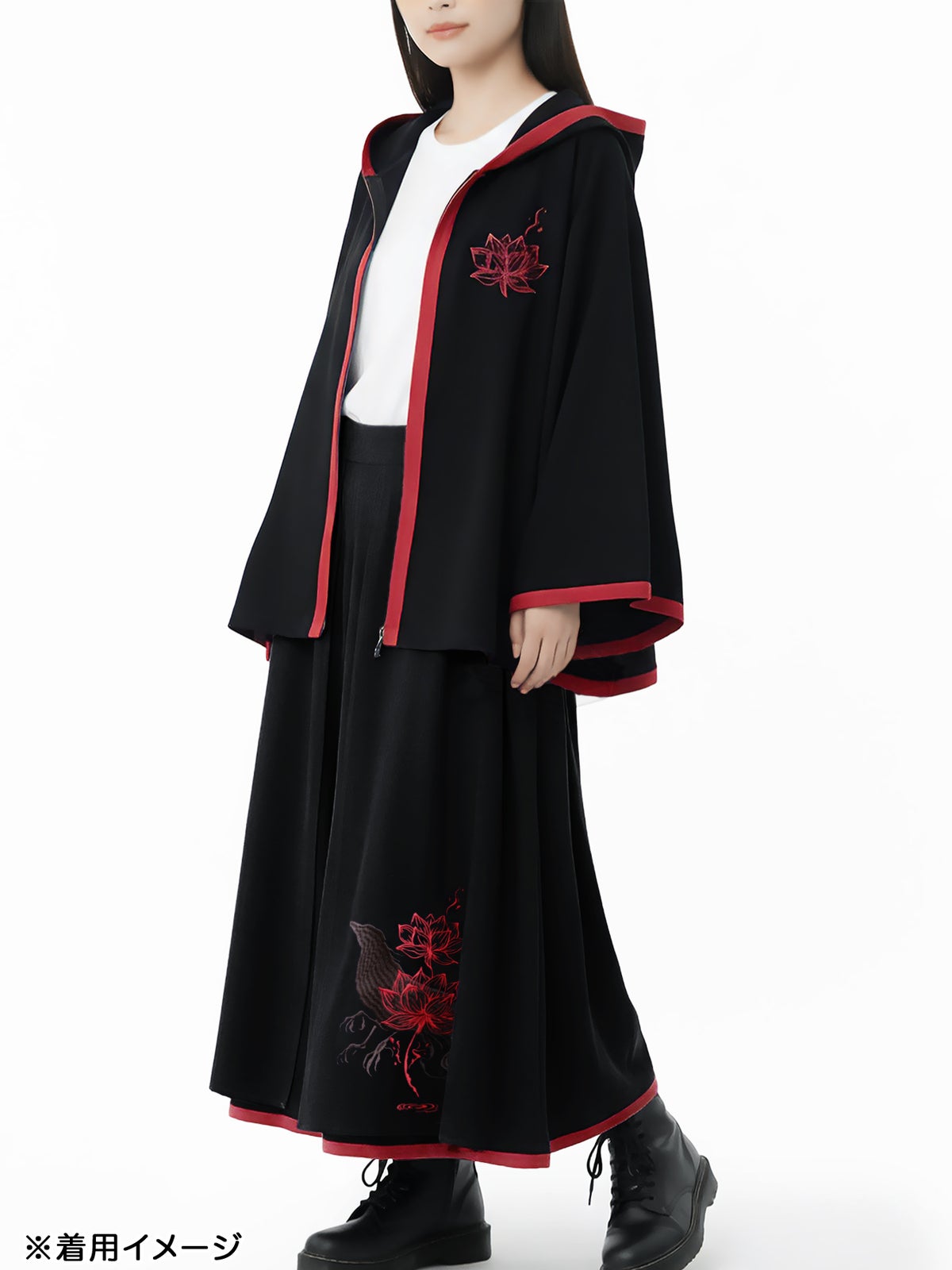 【雅結 -EN-】“八咫烏と蓮”刺繍入りキモノスリーブZIPパーカー