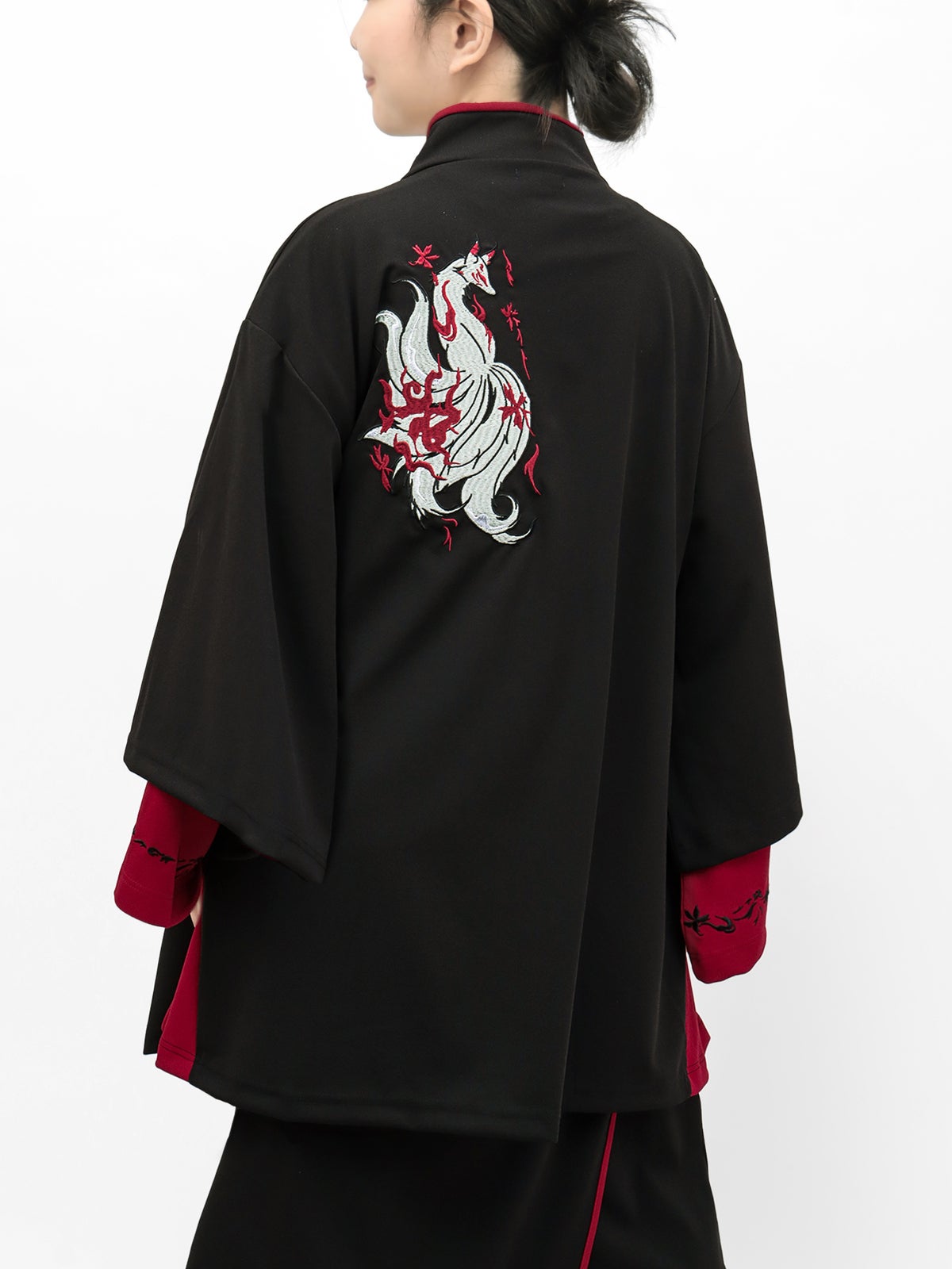 【雅結 -EN-】“九尾”刺繍入りキモノスリーブ8分袖 変形シャツ