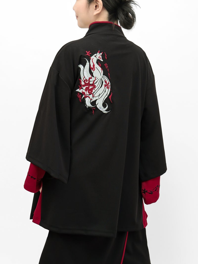 【雅結 -EN-】“九尾”刺繍入りキモノスリーブ8分袖 変形シャツ