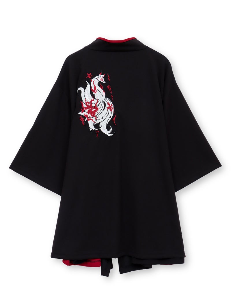【雅結 -EN-】“九尾”刺繍入りキモノスリーブ8分袖 変形シャツ
