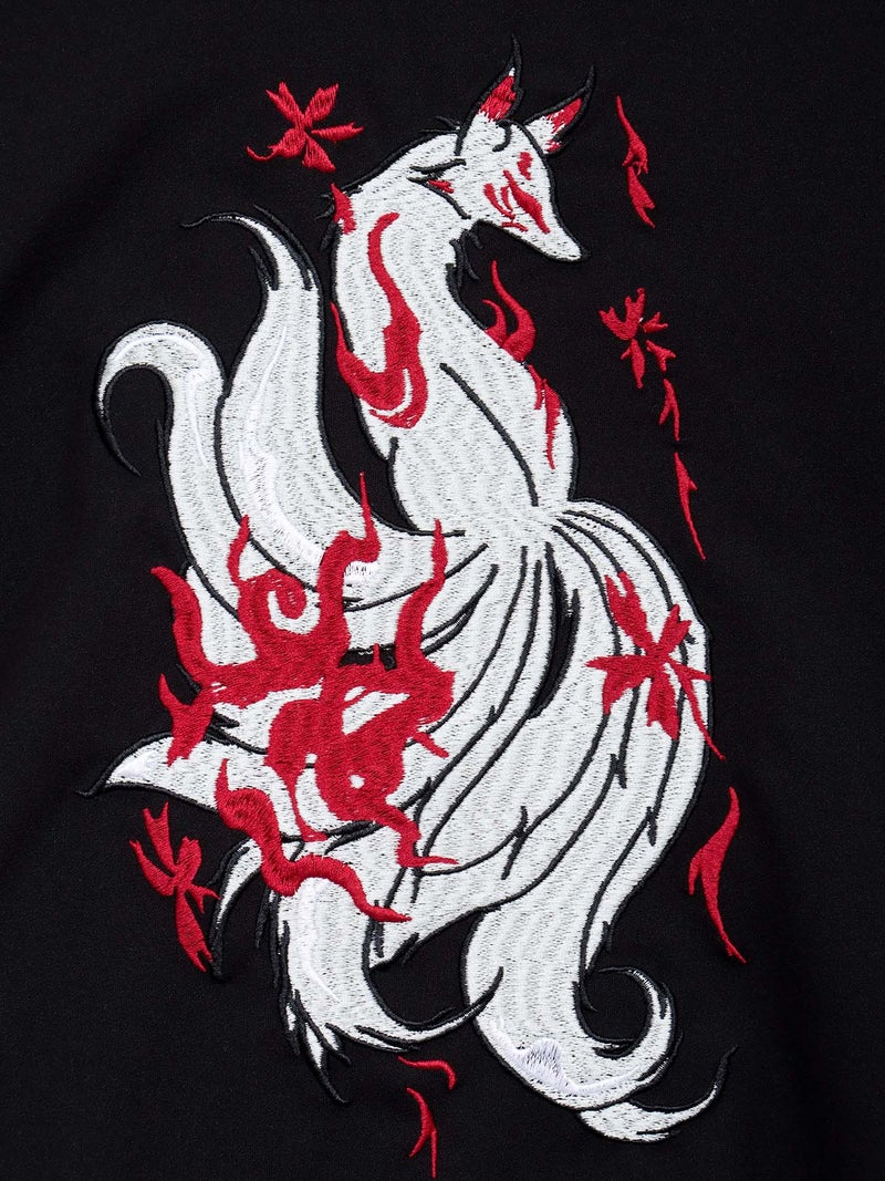 【雅結 -EN-】“九尾”刺繍入りキモノスリーブ8分袖 変形シャツ