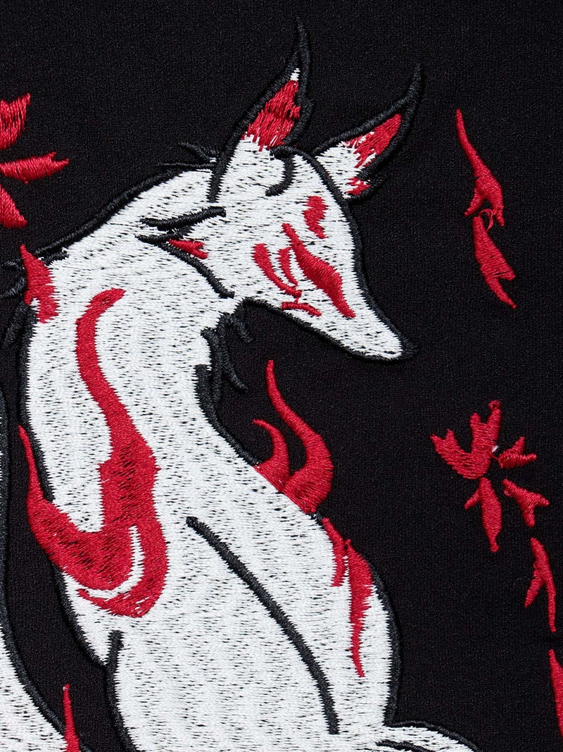 【雅結 -EN-】“九尾”刺繍入りキモノスリーブ8分袖 変形シャツ