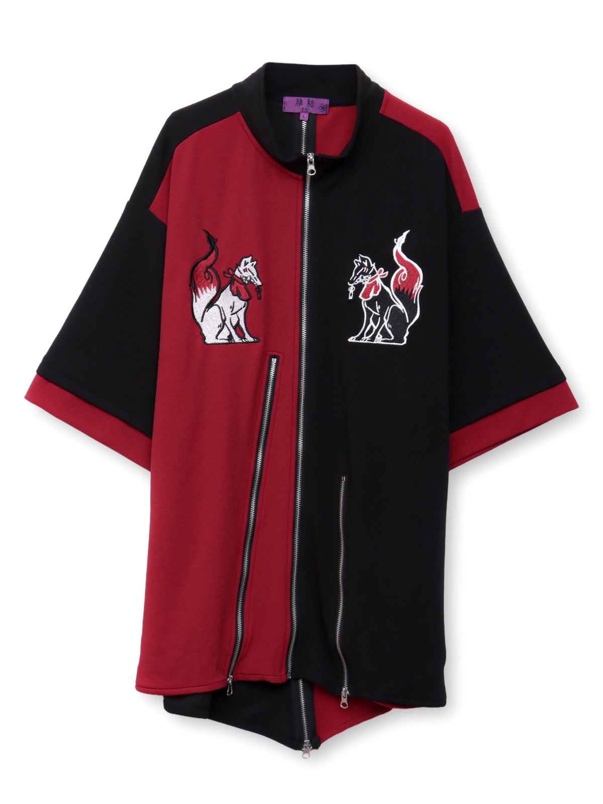 【雅結 -EN-】“お狐様”刺繍入りキモノスリーブZIP UP