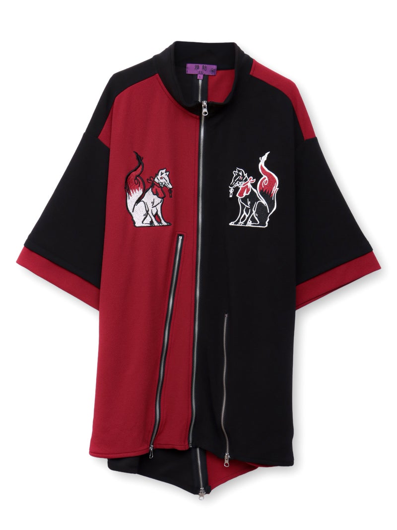 【雅結 -EN-】“お狐様”刺繍入りキモノスリーブZIP UP