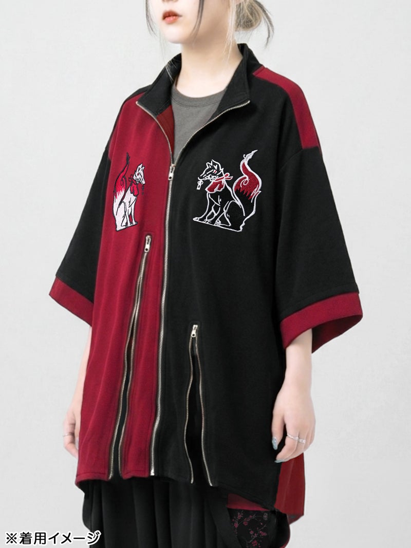 【雅結 -EN-】“お狐様”刺繍入りキモノスリーブZIP UP