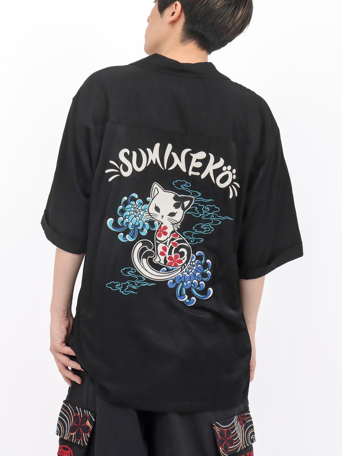 【SUMINEKO】“陰陽猫”総刺繍スカシャツ
