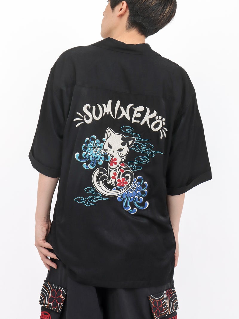 【SUMINEKO】“陰陽猫”総刺繍スカシャツ