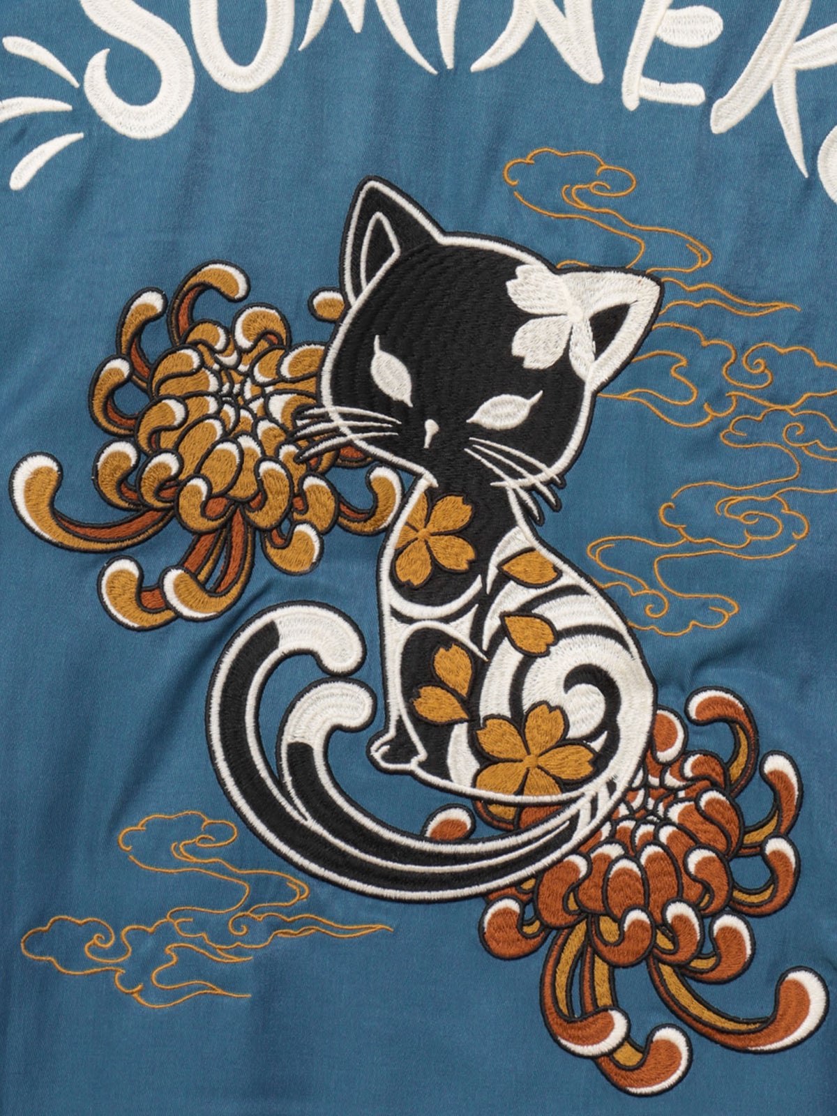 【SUMINEKO】“陰陽猫”総刺繍スカシャツ