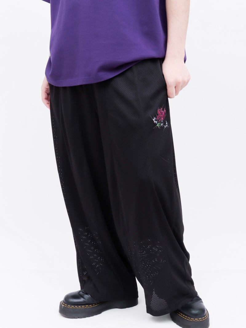 ≪40%OFF≫【DRASTIC GARDEN】“稲妻の薔薇”総刺繍メッシュ素材ワイドパンツ≪返品・取寄対応不可≫