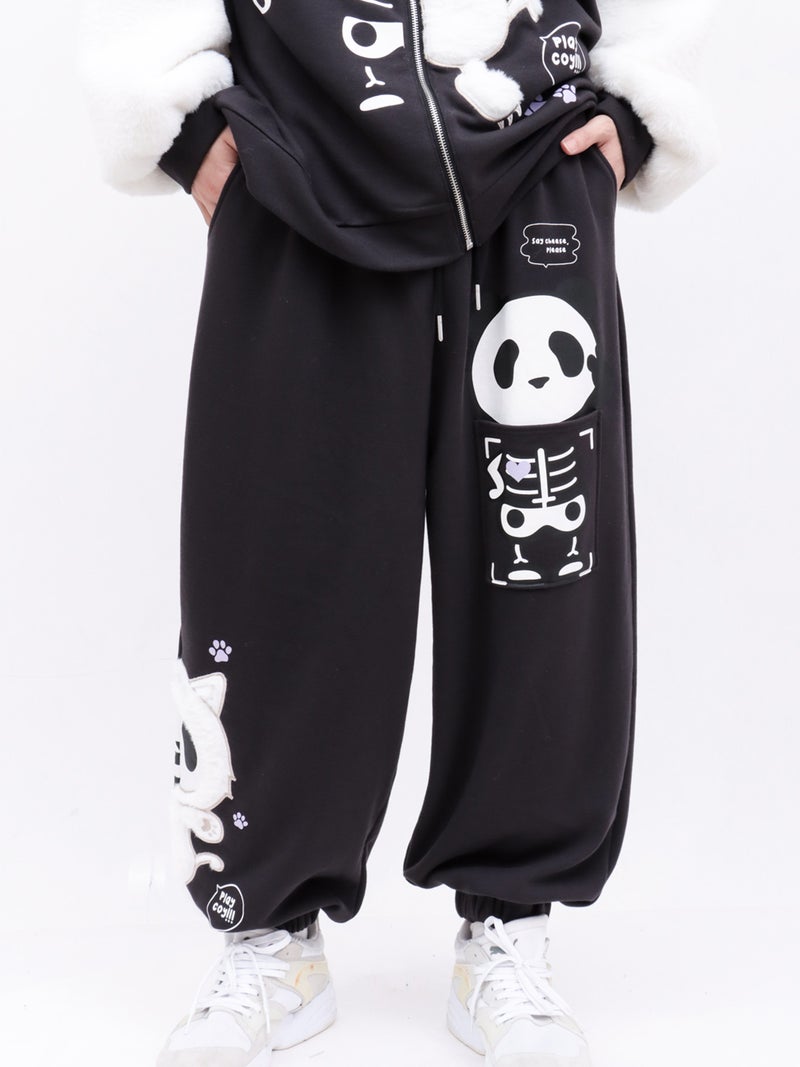 ≪40%OFF≫【PANDIESTA JAPAN】“ネコパンダハーフBONES”フェイクファー切替スウェットパンツ≪返品・取寄対応不可≫