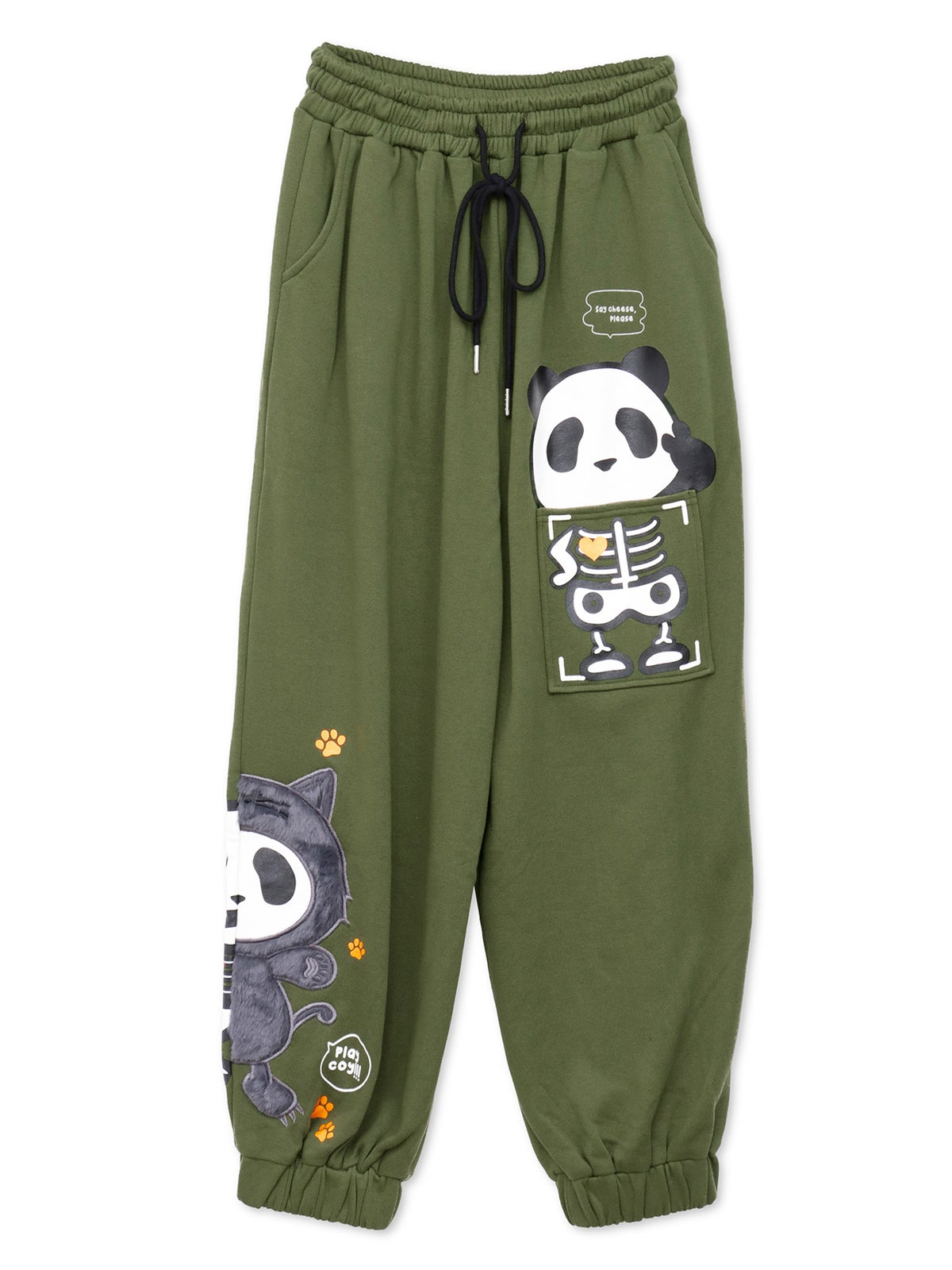 ≪40%OFF≫【PANDIESTA JAPAN】“ネコパンダハーフBONES”フェイクファー切替スウェットパンツ≪返品・取寄対応不可≫