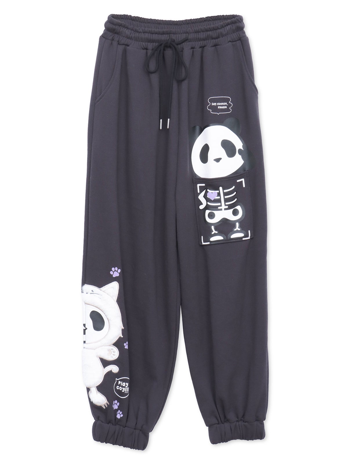 ≪40%OFF≫【PANDIESTA JAPAN】“ネコパンダハーフBONES”フェイクファー切替スウェットパンツ≪返品・取寄対応不可≫