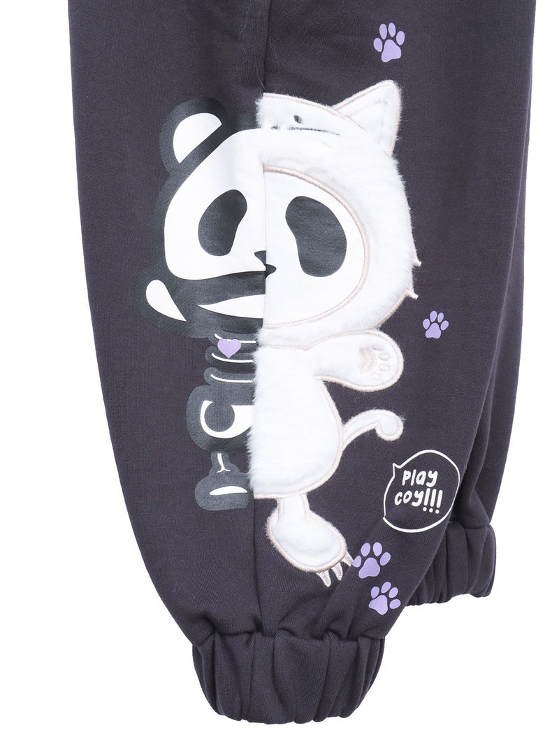 ≪40%OFF≫【PANDIESTA JAPAN】“ネコパンダハーフBONES”フェイクファー切替スウェットパンツ≪返品・取寄対応不可≫