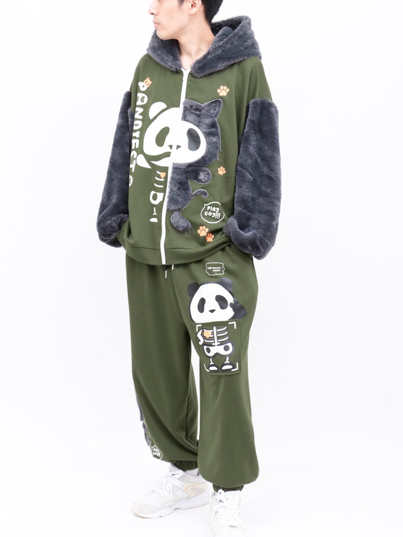 ≪40%OFF≫【PANDIESTA JAPAN】“ネコパンダハーフBONES”フェイクファー切替スウェットパンツ≪返品・取寄対応不可≫