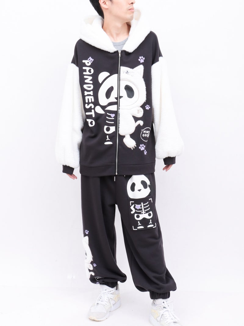 ≪40%OFF≫【PANDIESTA JAPAN】“ネコパンダハーフBONES”フェイクファー切替スウェットパンツ≪返品・取寄対応不可≫