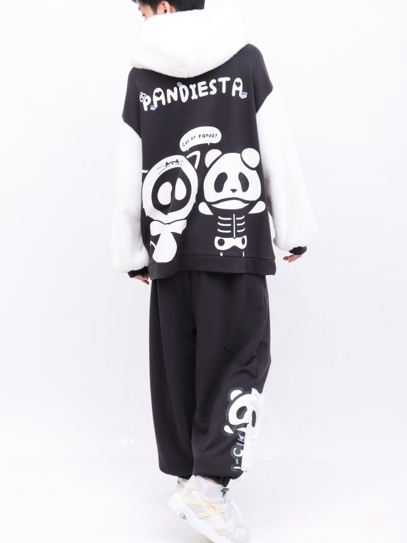 ≪40%OFF≫【PANDIESTA JAPAN】“ネコパンダハーフBONES”フェイクファー切替スウェットパンツ≪返品・取寄対応不可≫