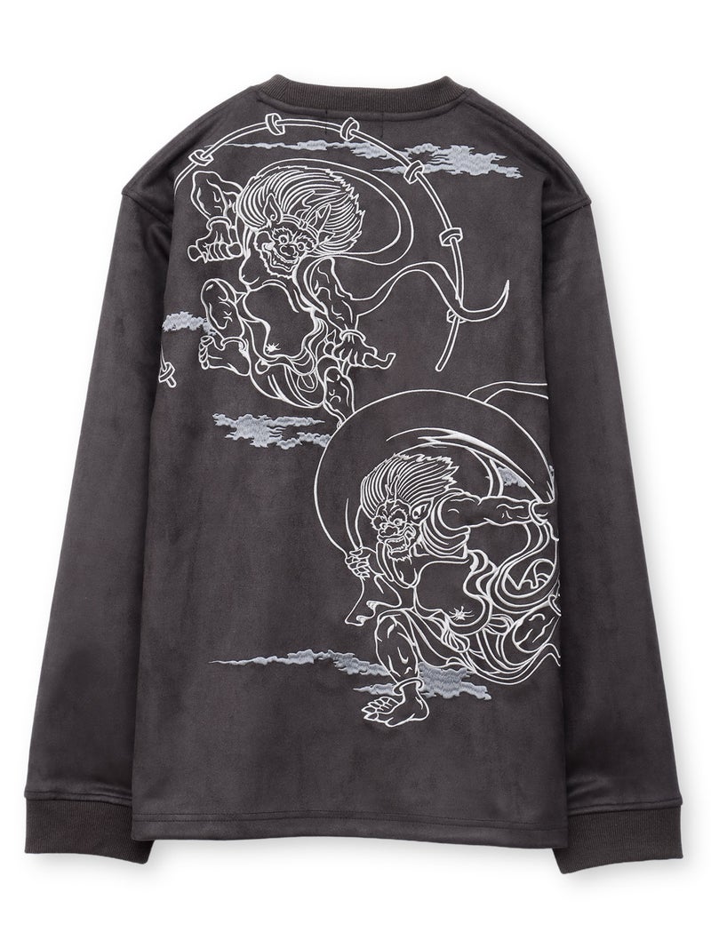 【絡繰魂】“風神雷神”刺繍入りフェイクスウェードロンT