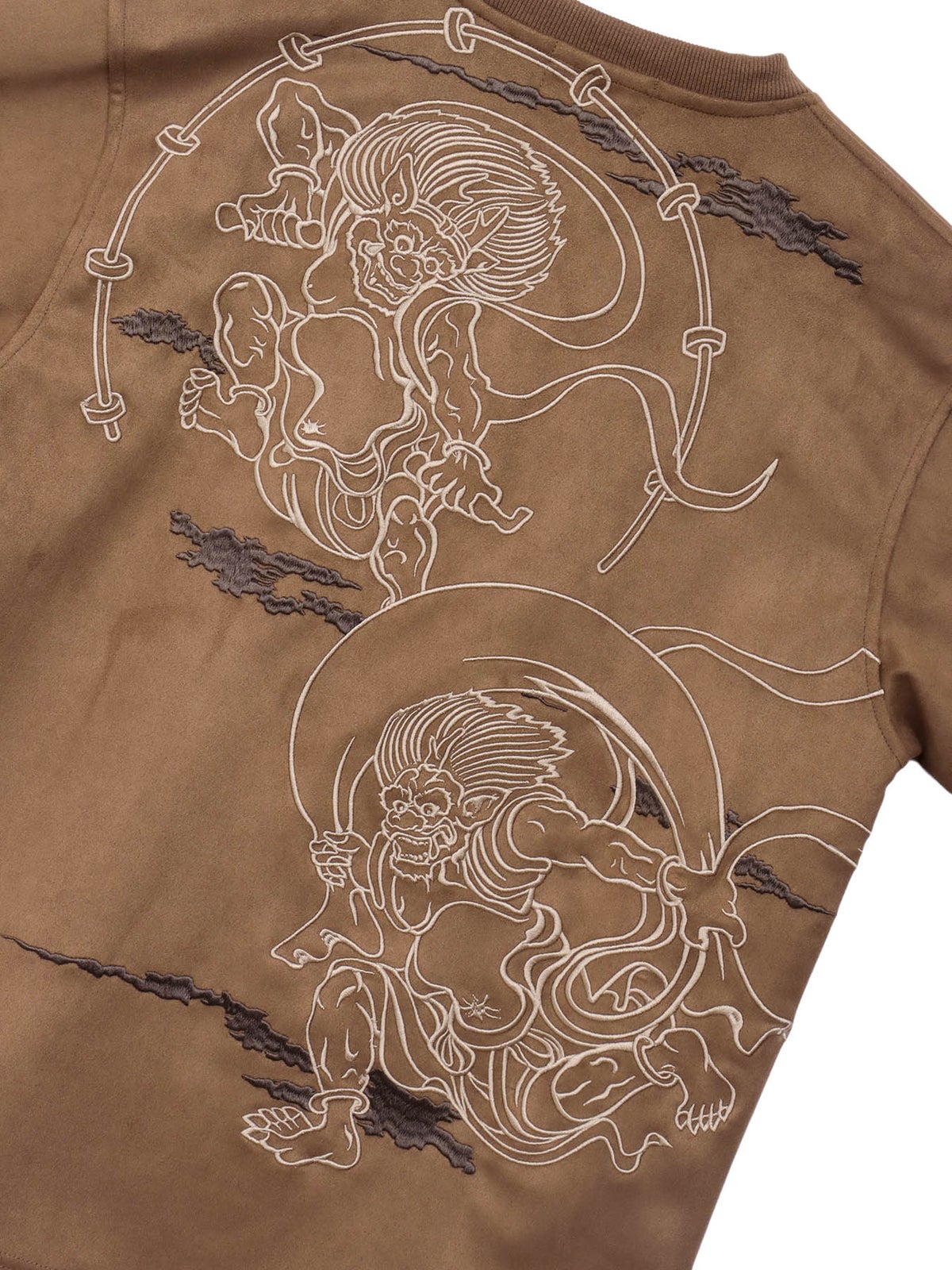 【絡繰魂】“風神雷神”刺繍入りフェイクスウェードロンT