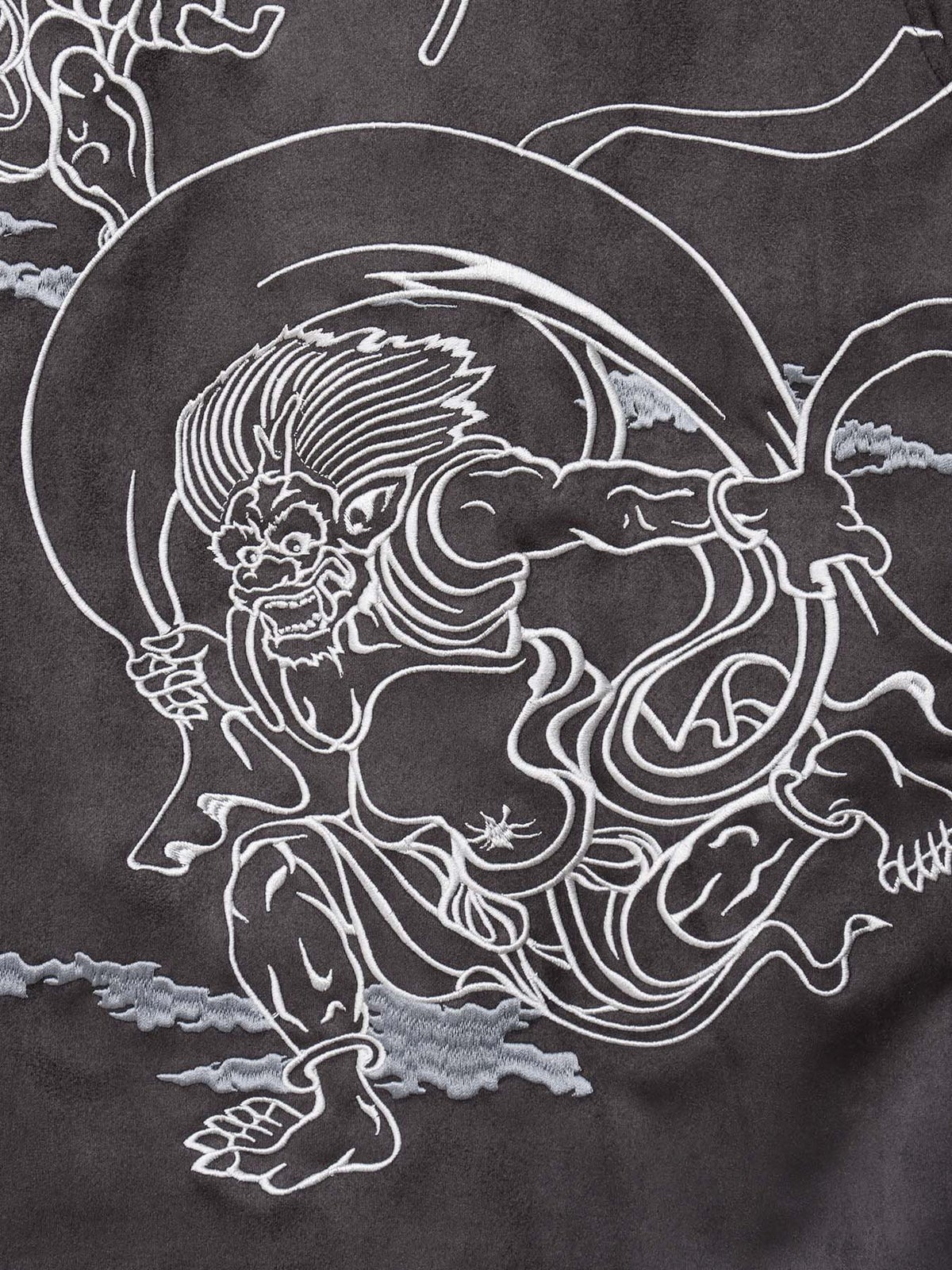 【絡繰魂】“風神雷神”刺繍入りフェイクスウェードロンT