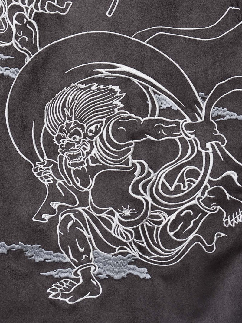 【絡繰魂】“風神雷神”刺繍入りフェイクスウェードロンT