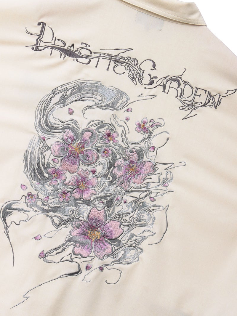 【DRASTIC GARDEN】“煙ノ桜”刺繍入り変形シャツ