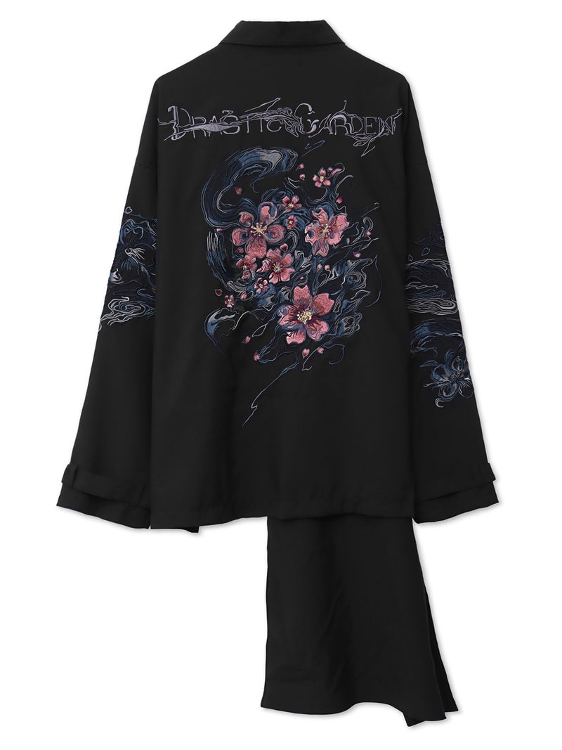 【DRASTIC GARDEN】“煙ノ桜”刺繍入り変形シャツ