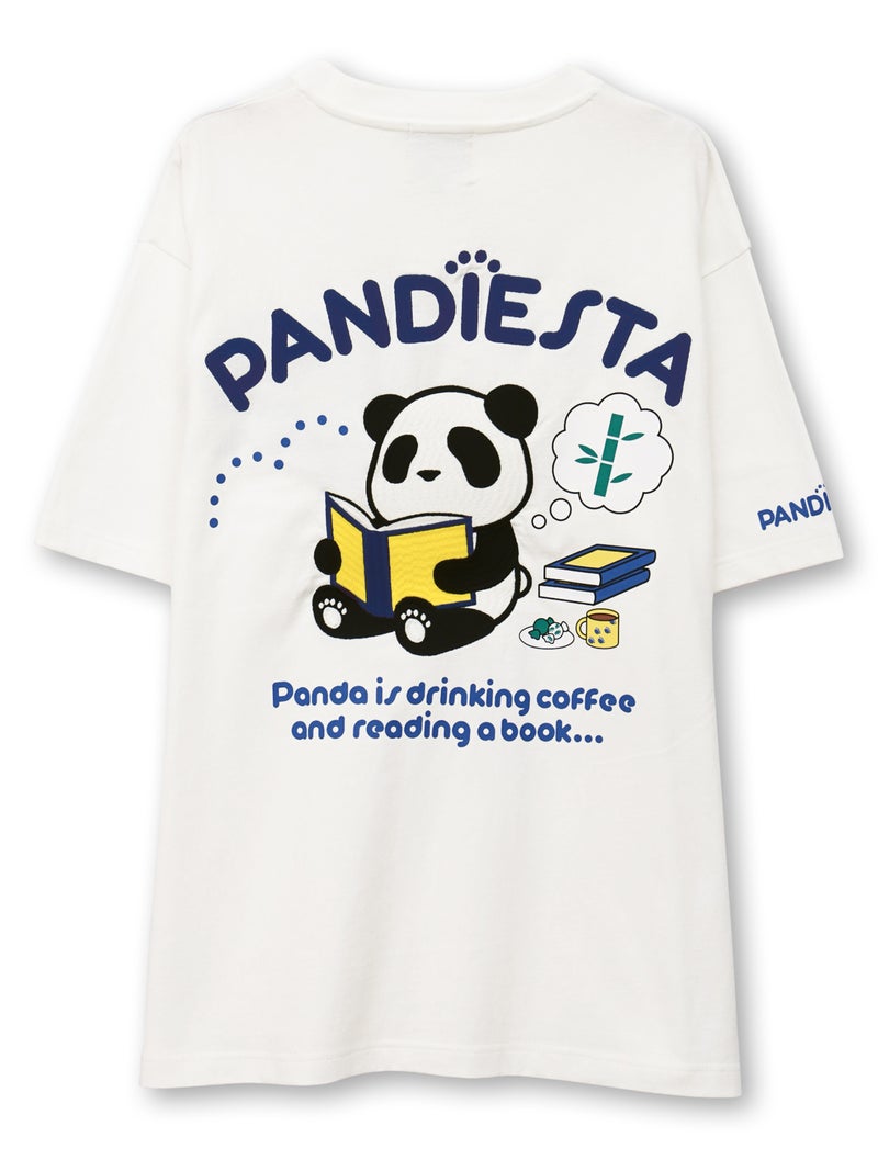 【PANDIESTA JAPAN】“リーディングパンダ”刺繍入りTシャツ