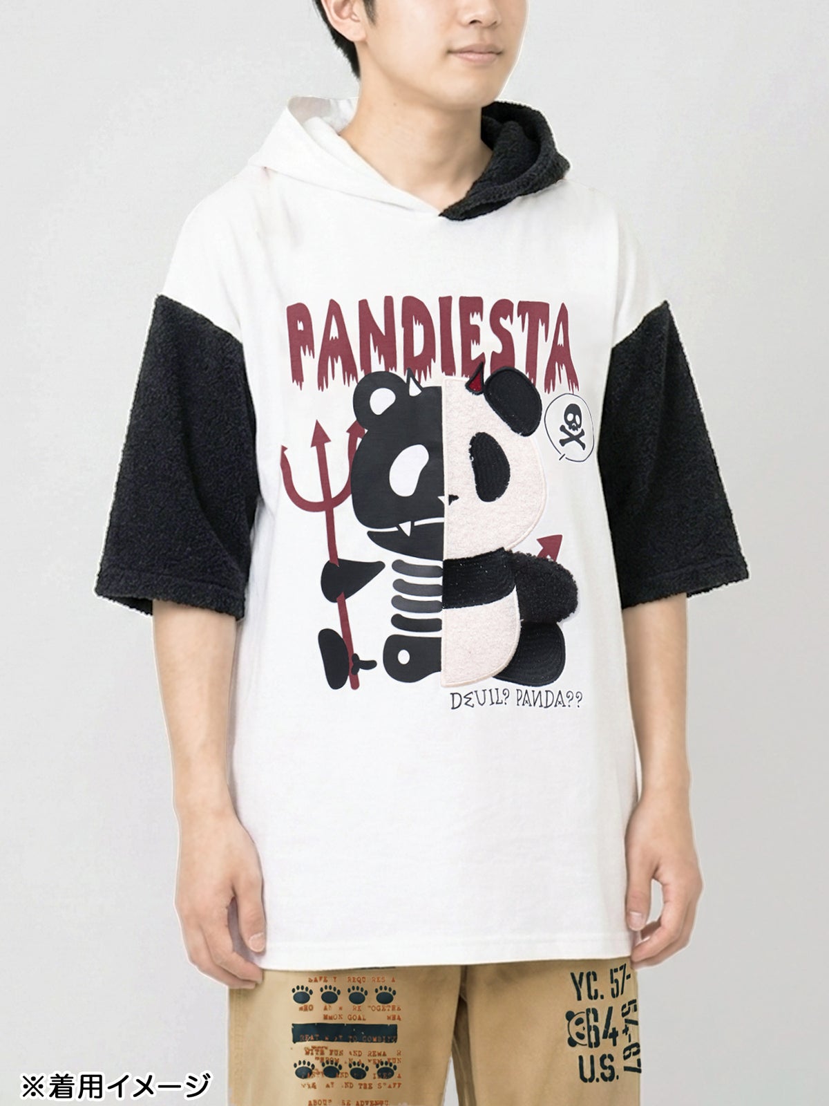 【PANDIESTA JAPAN】“デビルパンダハーフBONE”切替半袖パーカー