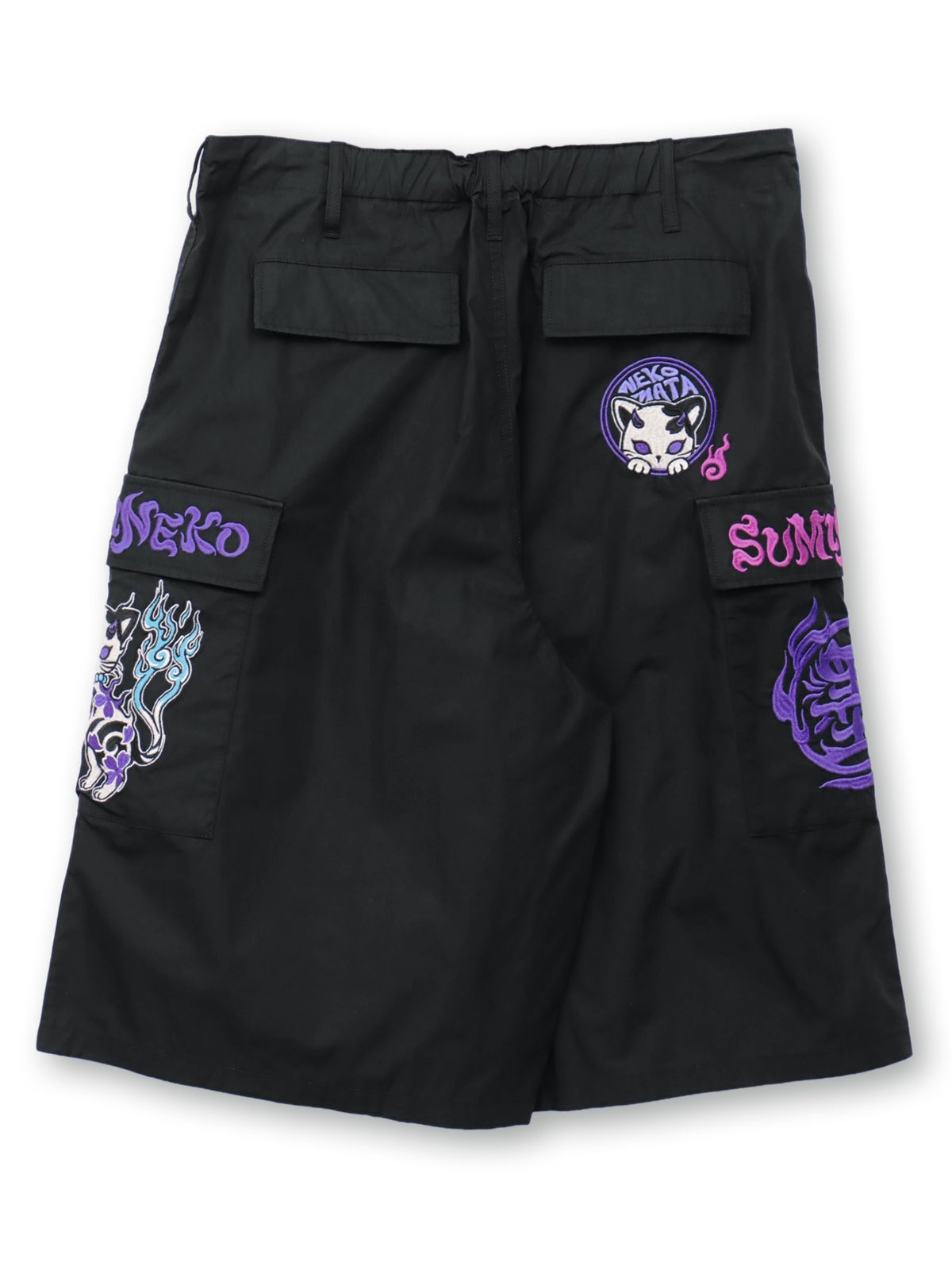 【SUMINEKO】“鬼猫”刺繍入りハーフパンツ