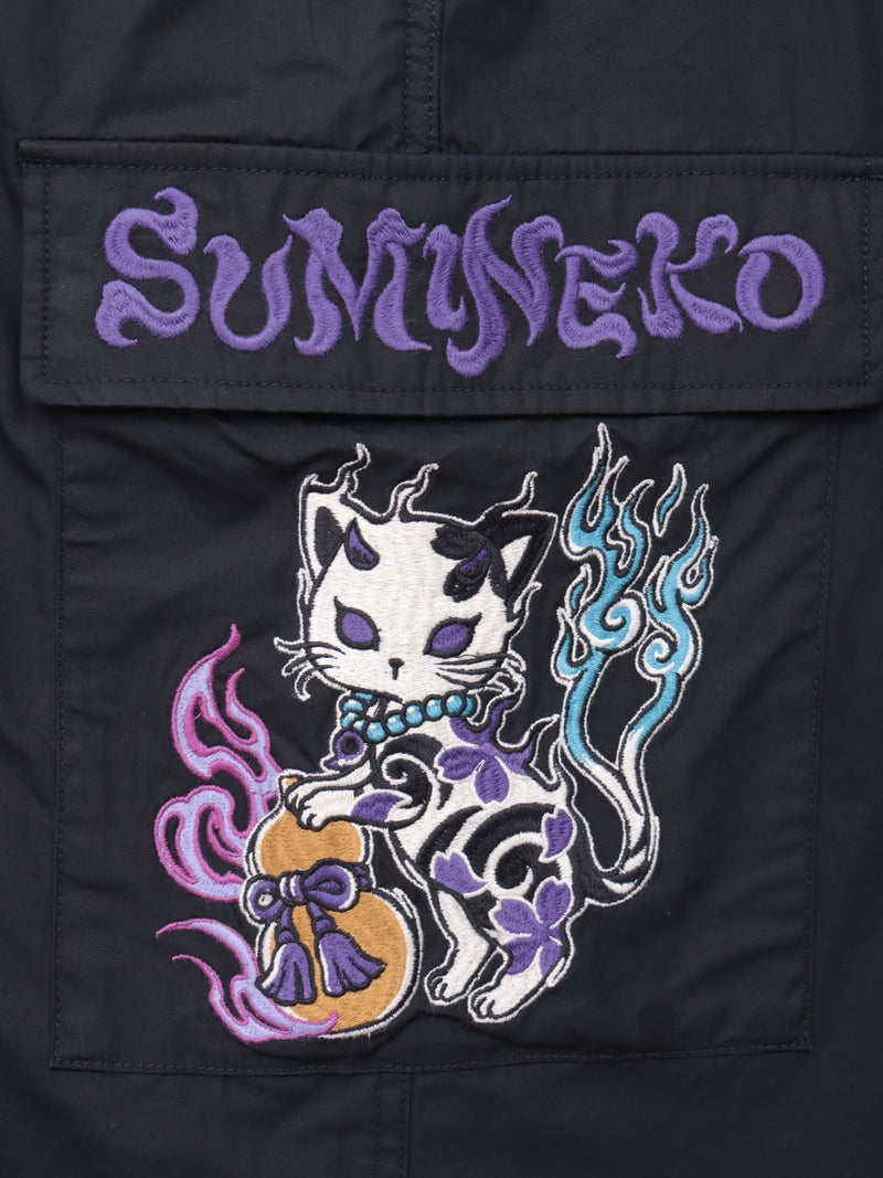 【SUMINEKO】“鬼猫”刺繍入りハーフパンツ