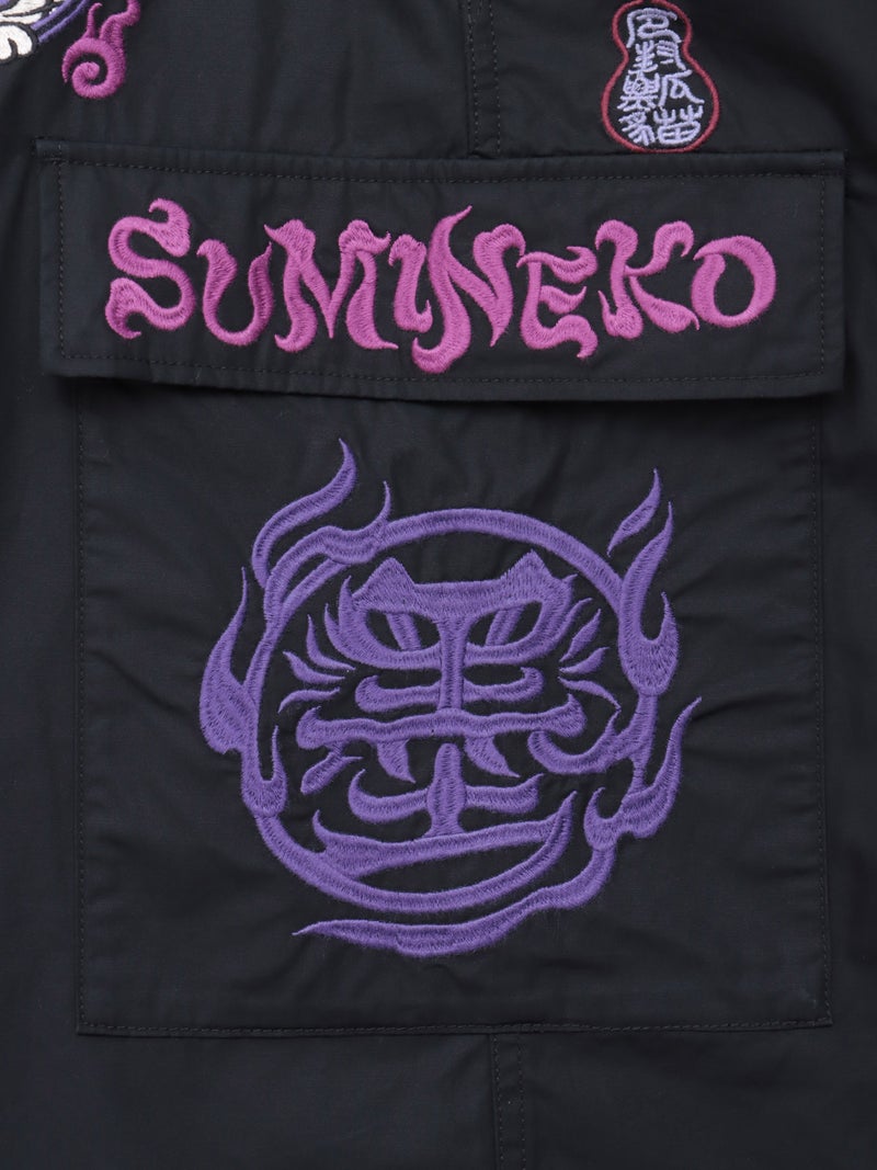 【SUMINEKO】“鬼猫”刺繍入りハーフパンツ