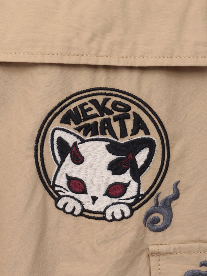 【SUMINEKO】“鬼猫”刺繍入りハーフパンツ