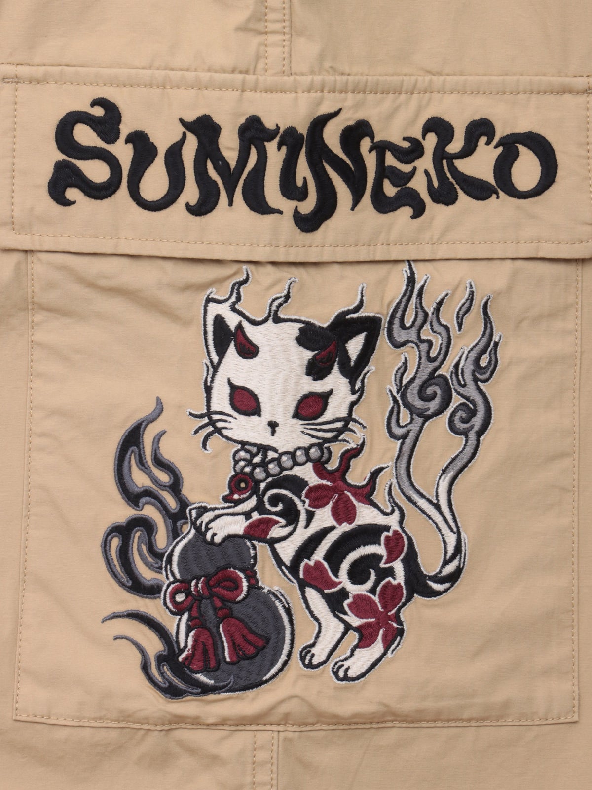 【SUMINEKO】“鬼猫”刺繍入りハーフパンツ