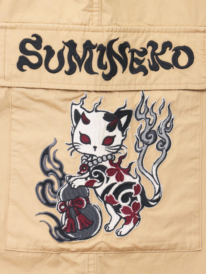 【SUMINEKO】“鬼猫”刺繍入りハーフパンツ