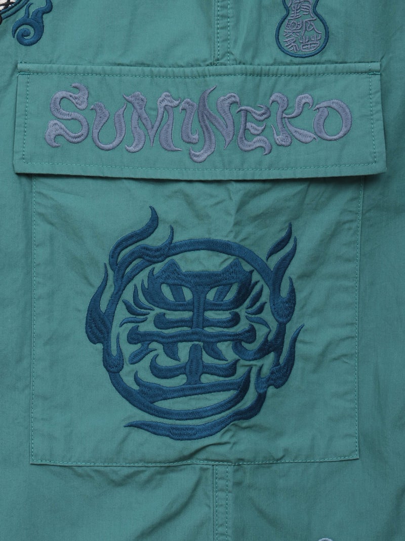 【SUMINEKO】“鬼猫”刺繍入りハーフパンツ