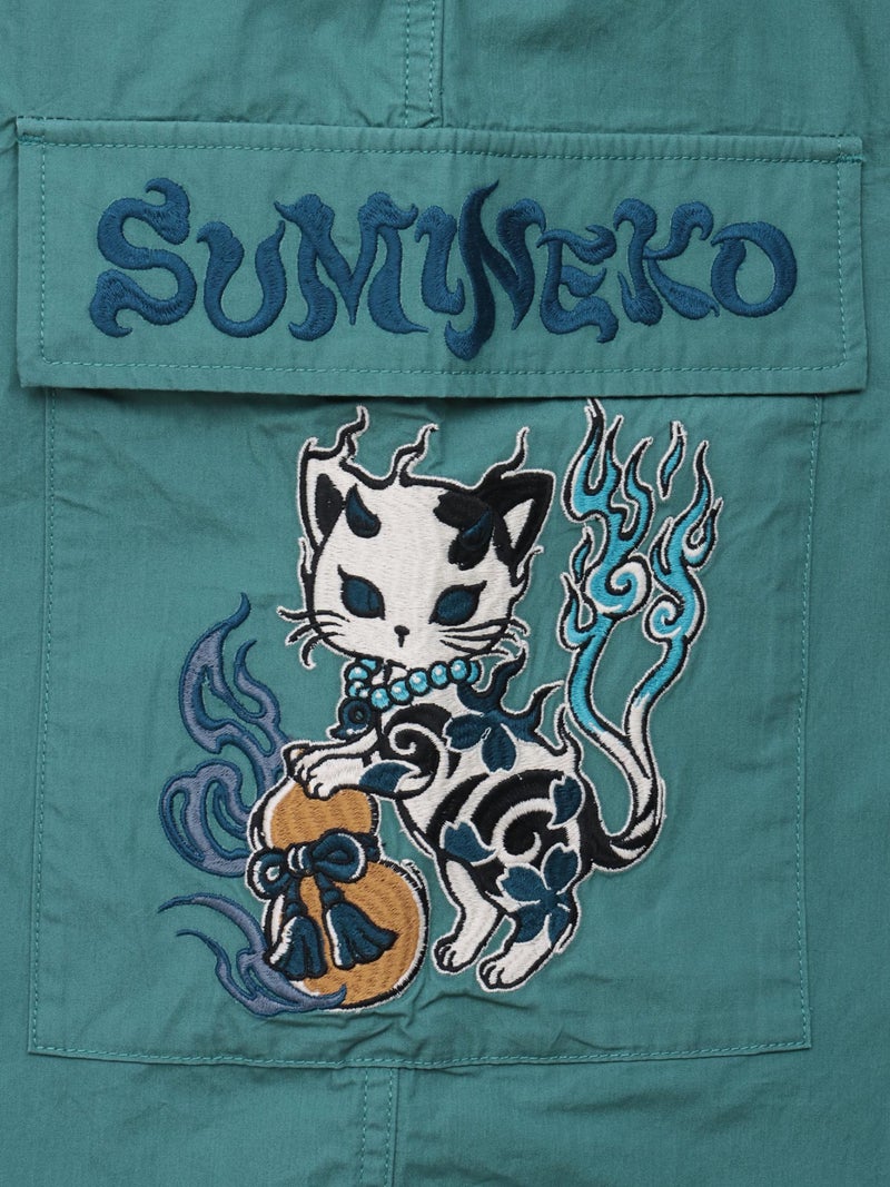 【SUMINEKO】“鬼猫”刺繍入りハーフパンツ