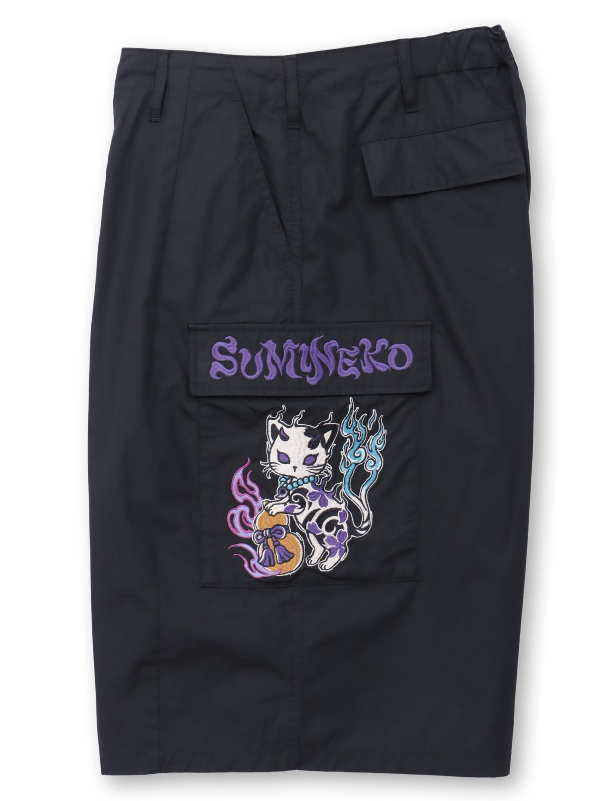 【SUMINEKO】“鬼猫”刺繍入りハーフパンツ