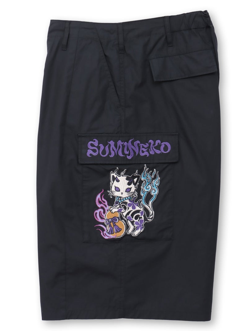 【SUMINEKO】“鬼猫”刺繍入りハーフパンツ