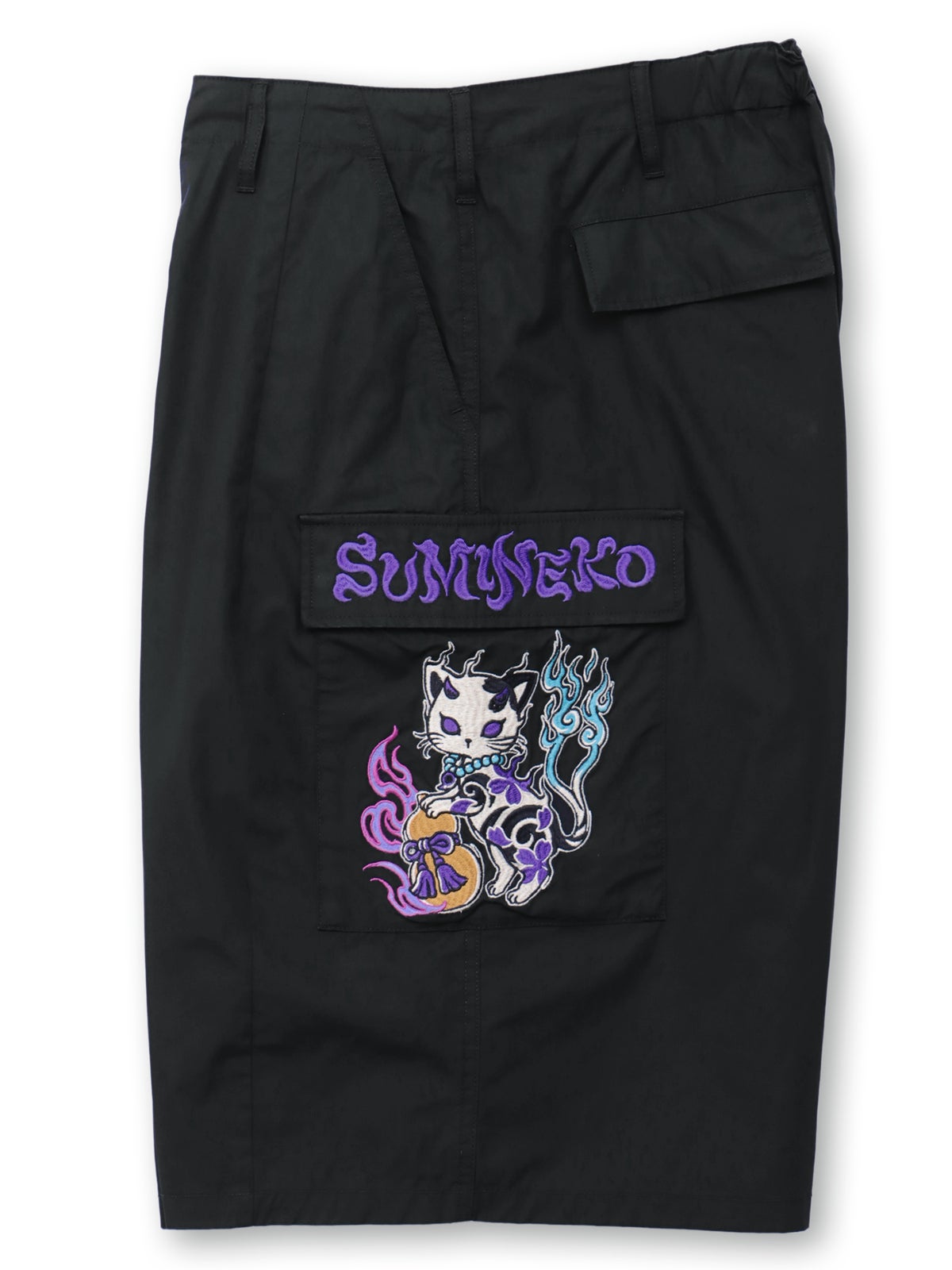 【SUMINEKO】“鬼猫”刺繍入りハーフパンツ