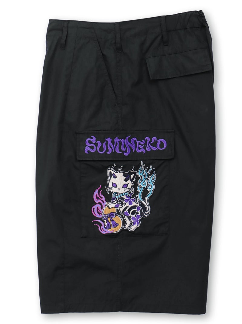 【SUMINEKO】“鬼猫”刺繍入りハーフパンツ