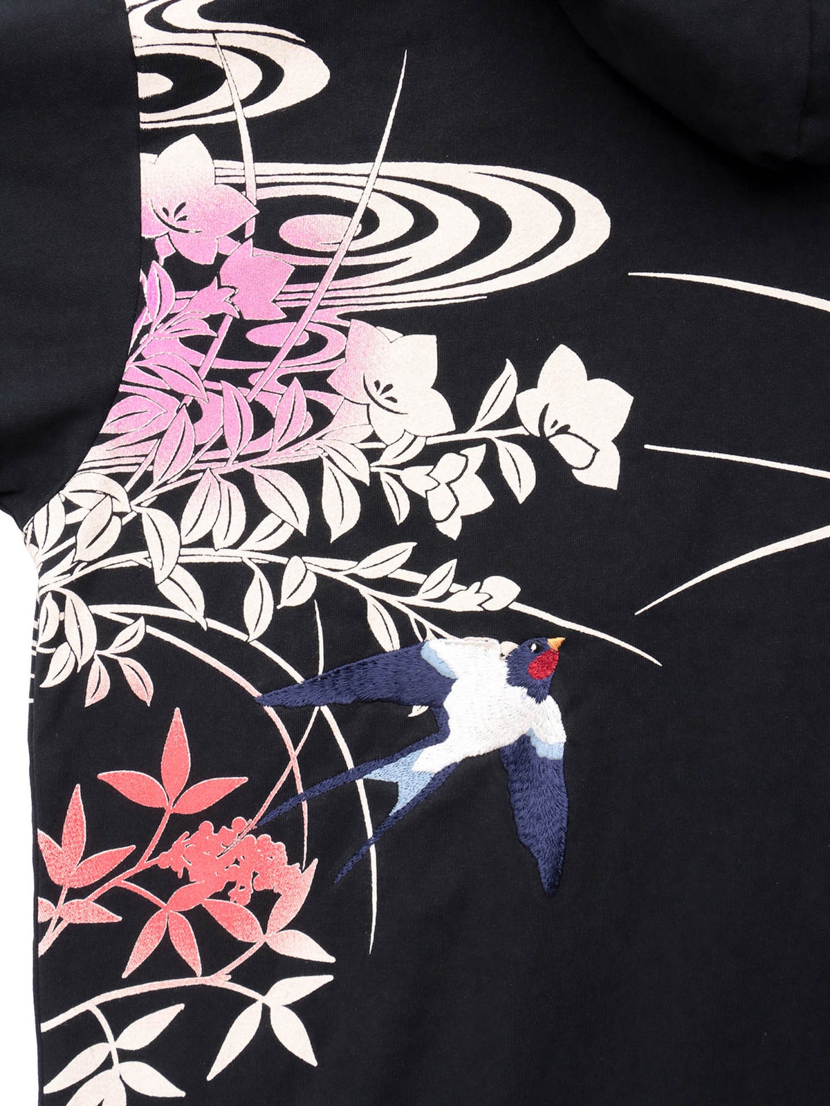 【雅結×錦】“ツバメと秋の草花”刺繍入りZIPパーカー〔別注〕