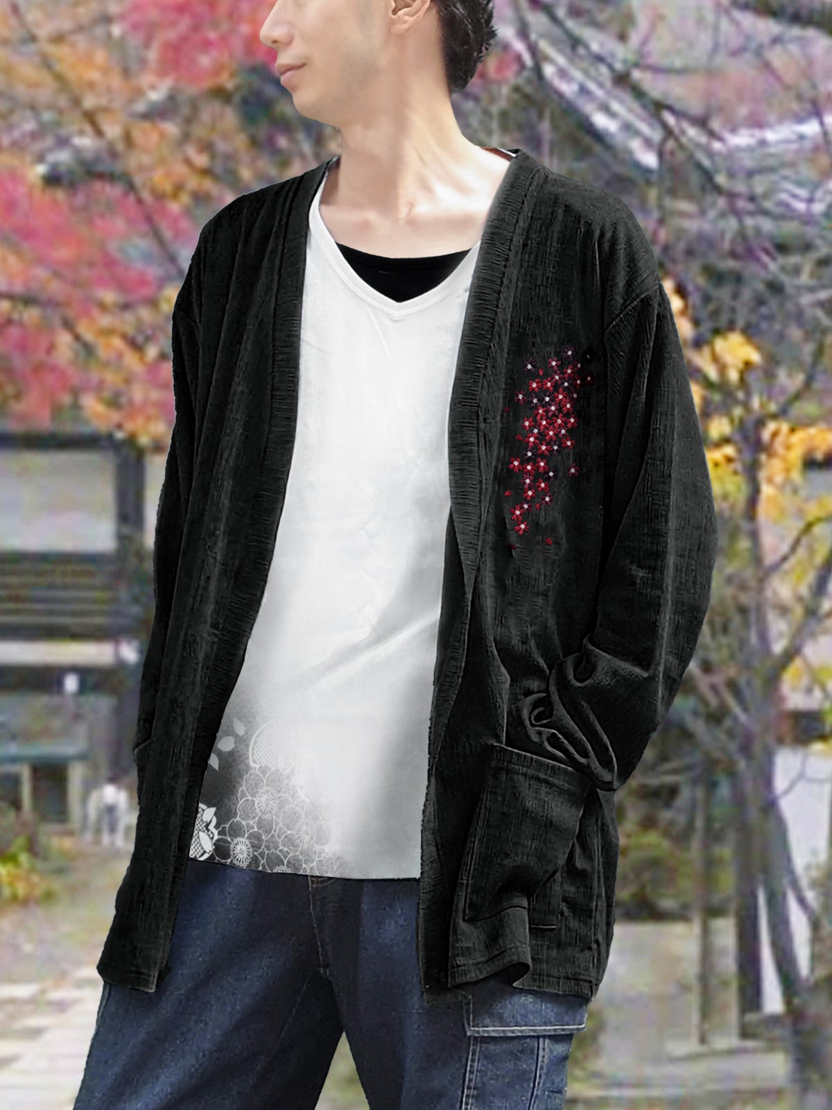 【雅結】桜刺繍カーディガン×Tシャツセット